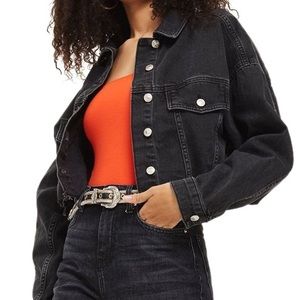 Topshop Cropped Washed Black Denim Jacket